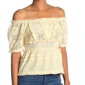 Love Sam - Babette Off-the-Shoulder Lace Trim Blouse Sm